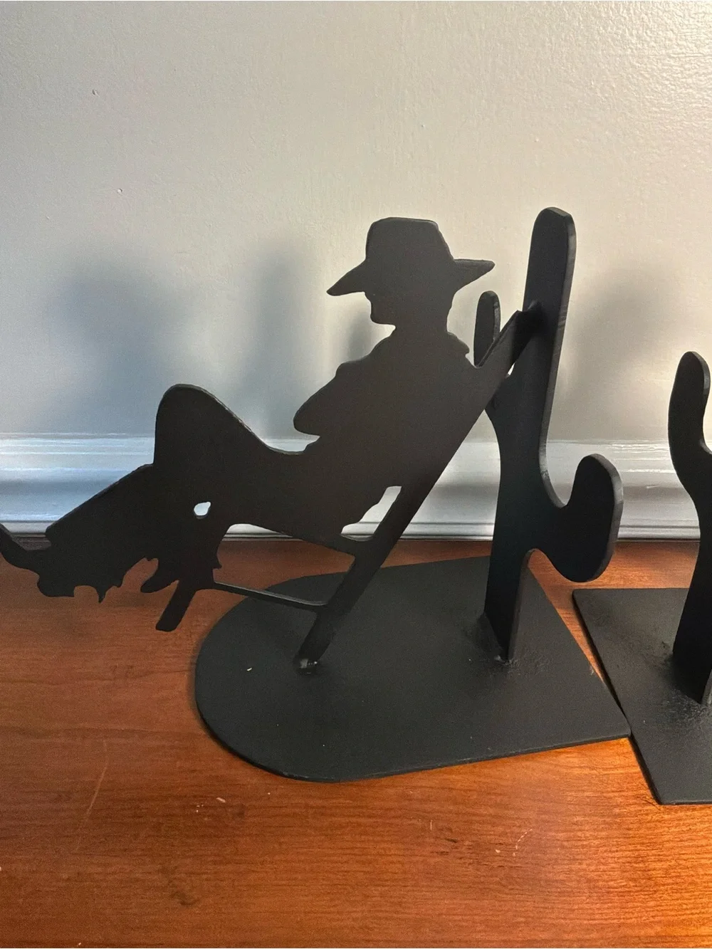 Rustic Black Cowboy Silhouette Bookends/Door Stoppers-Western Metal Set